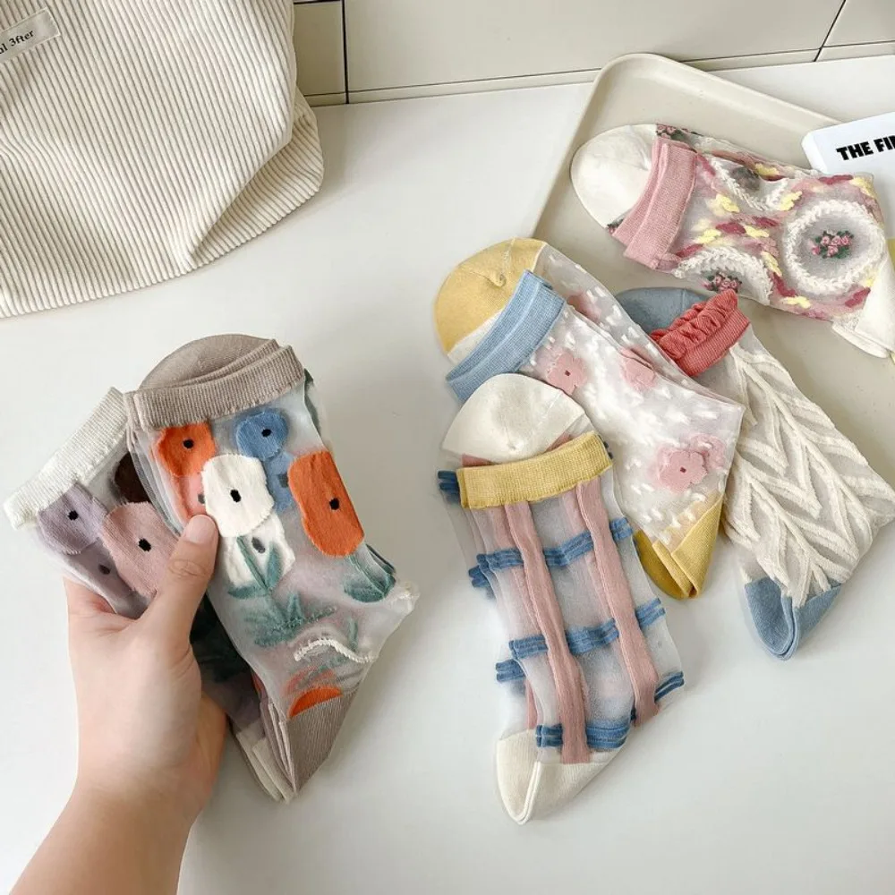 Fashion Socks For Women Summer Breathable Trendy Casual Socks Cute Fashion Korean Style Transparent Lace Sweet Socks image 5