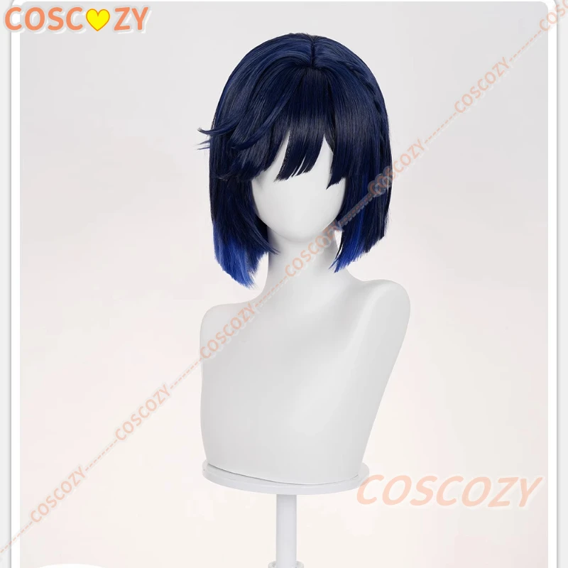 Genshin Impact Yelan Tranquil Banquet Cosplay perruque nouvelle peau bleu foncé cheveux courts fête d'halloween pour femmes filles Festival accessoires
