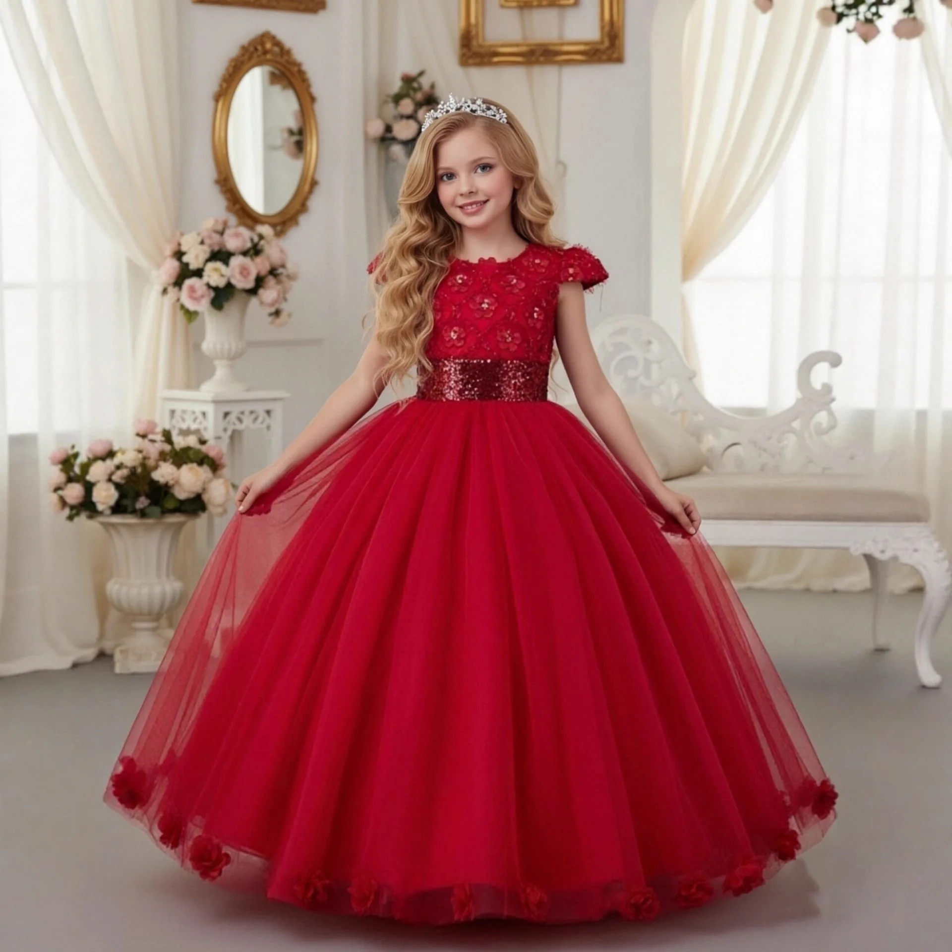 Robe Tutu Princesse 3-12T pour Bébé Fille, Tenue Formelle Enfant, Broderie Florale, Robe de Soirée Anniversaire, Tenue de Club