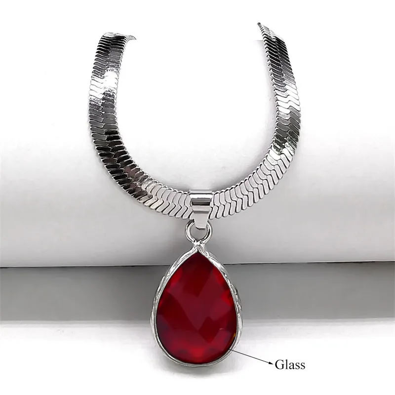 Gothic Wasser Tropfen Schwarz Obsidian Halskette Frauen Edelstahl Schlüsselbein Schlange Kette Choker Naturstein Halsketten Kpop Schmuck – Detail 7