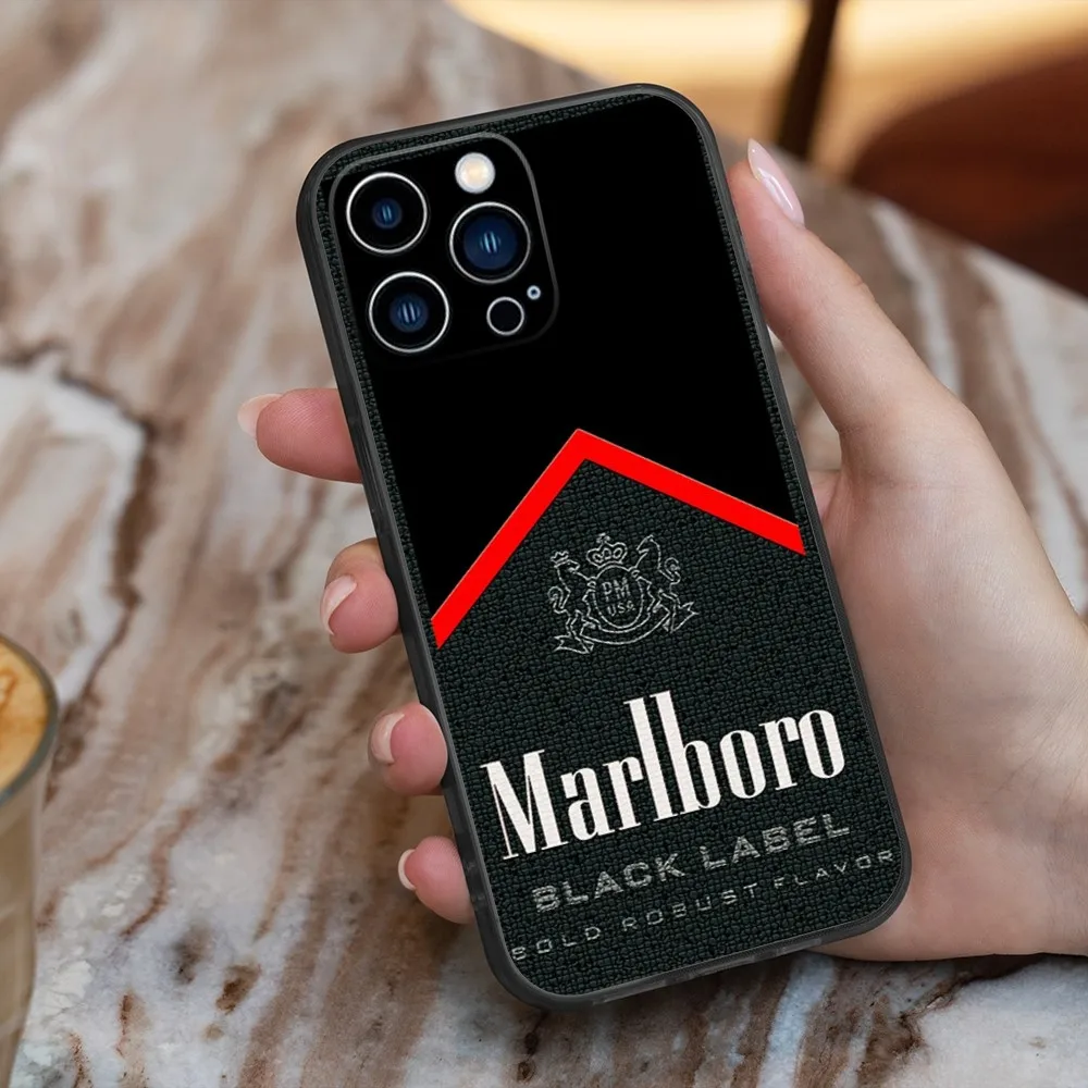 cigarette Phone Case For iPhone 16,15,14,13,12,11,Pro,X,XS,Max,XR,Plus,Mini M-Marlboro Silicone Black Shockproof TPU