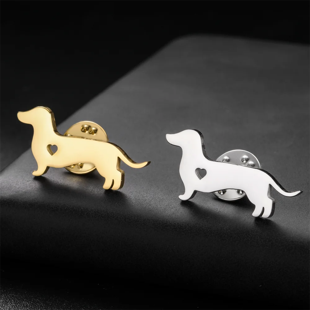 Dachshund Dog Brooch Pins Stainless Steel Hollow Out Heart Sausage Dog Lapel Pin Jewelry Puppy Pet Lover Gifts for Dog Moms Dads