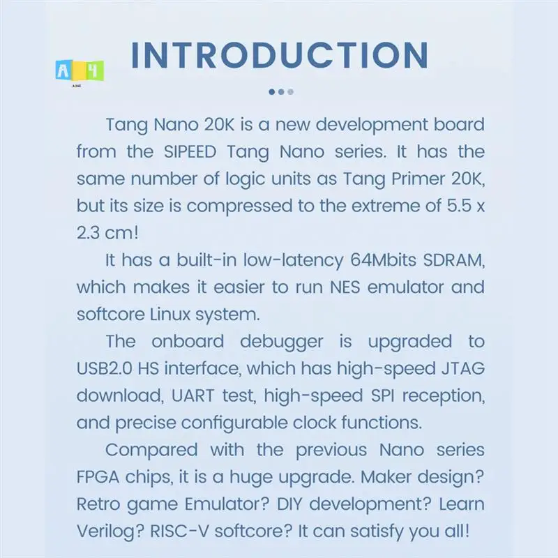 

A04E-Tang Nano 20K FPGA Development Board RISCV Linux For Retro Game Player