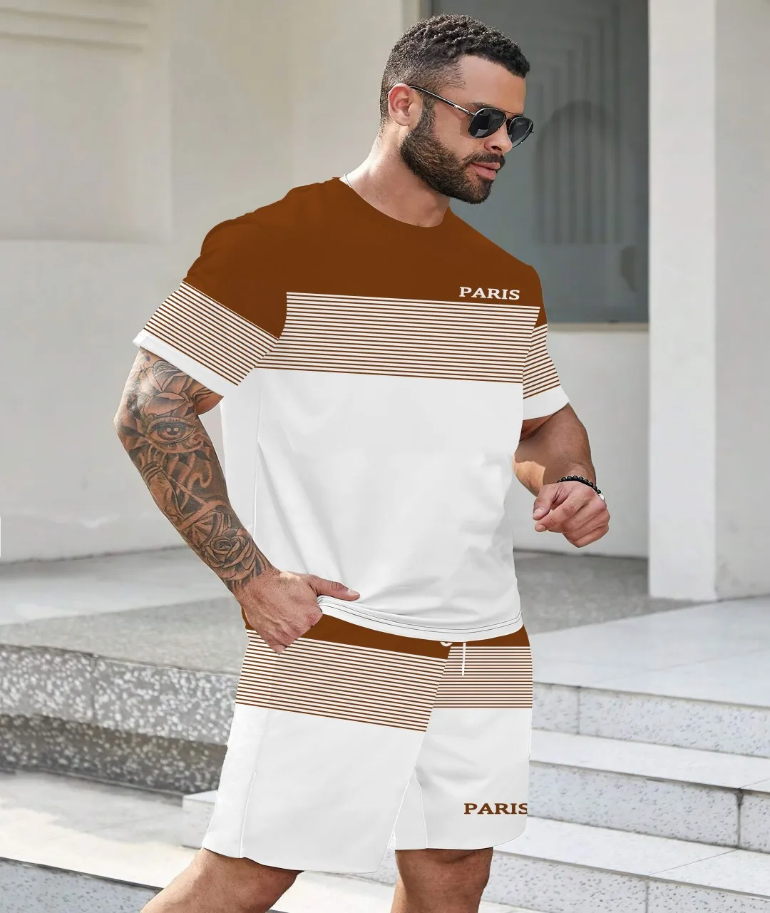 

Summer 2025 New Men's Fashion Short-sleeved Shirts And Shorts, Casual Sportswear, 3D Printed Two-piece Suits