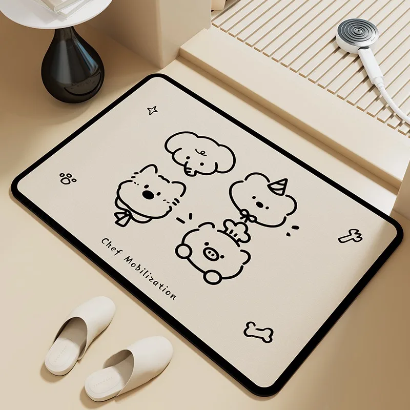 Simple-line Small Dog Silica Mud Water-absorbing Floor Mat Bathroom Toilet Entrance Anti-slip Foot Mat Easy To Clean Door Mat