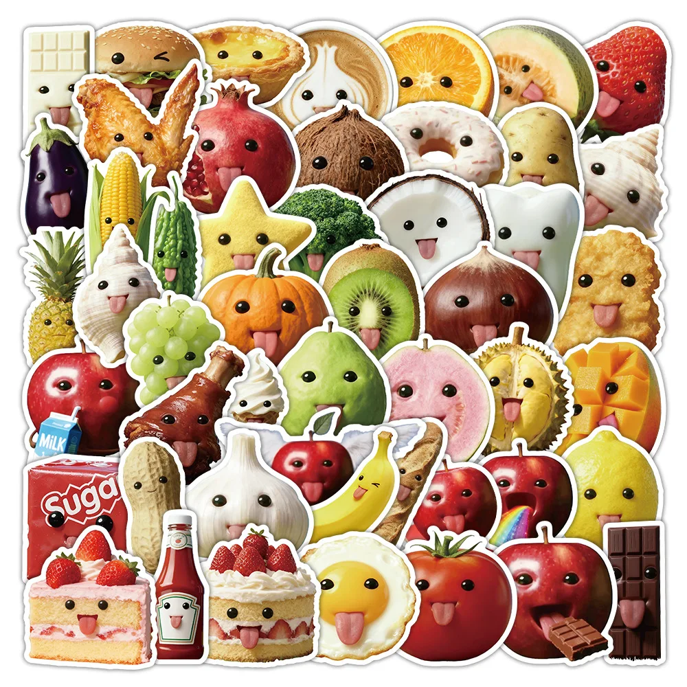 50Pcs Cartoon Abstract Food Stickers Graffiti Colorful Funny Expression Fruits and Vegetables Handbooks Albums Decorative Gift