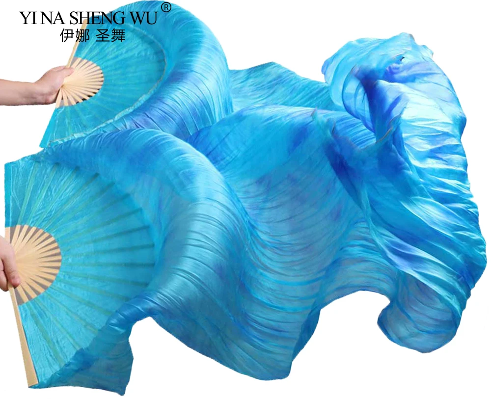 Éventails de danse du ventre en soie chinoise 100% de haute qualité, 1 paire d'éventails de danse du ventre en soie teints à la main, multicolores 150/180x90 Cm