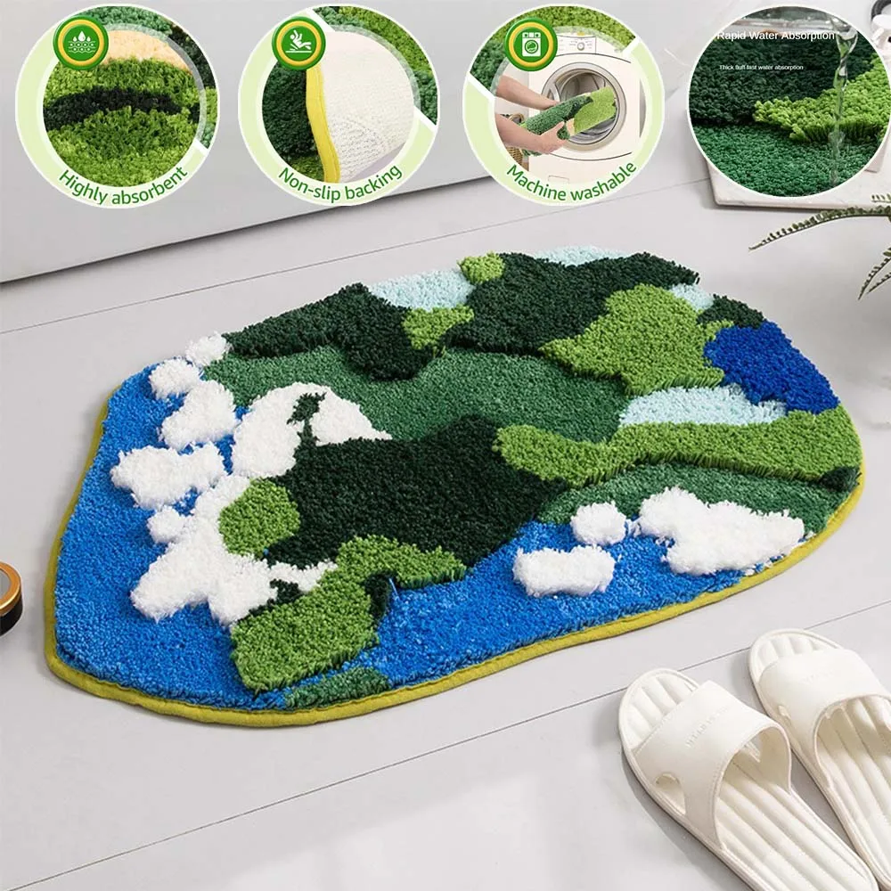 

Thicken Moss Tufted Doormat Absorbent Bath Foot Mats Carpet Anti-Slip Rubber Room Rug Toilet Floor Shower Pad Entrance Door Mat