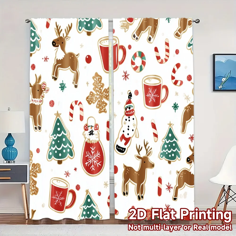 2pcs,Curtains Christmas Cookie Festive Gifts (3) Pattern Popular Curtains Versatile 100% Polyester Curtains Thermal Insulation,