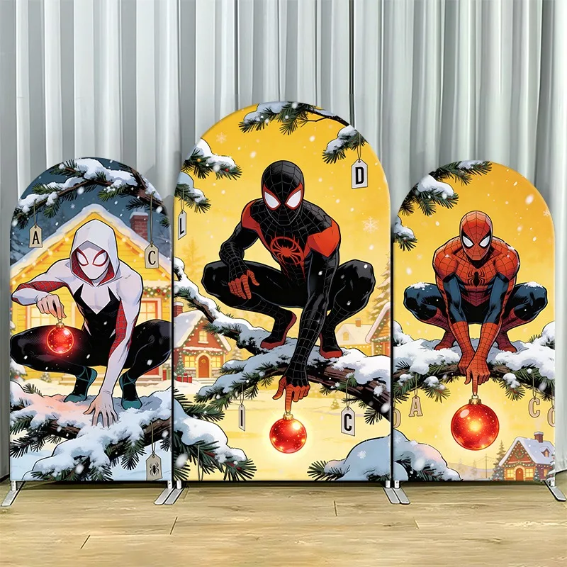 

Arch Backdrop Cover Single Side Spider Man Miles Morales Winter Festive Snowy Tree Party Decoration Photo Booth Background Props
