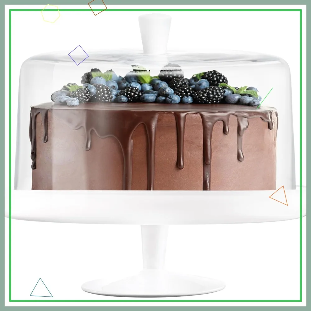 

Большая стеклянная подставка для торта из двух частей с прозрачным куполом, белой опаловой ручкой, диаметром 12,4 дюйма, можно мыть в посудомоечной машине