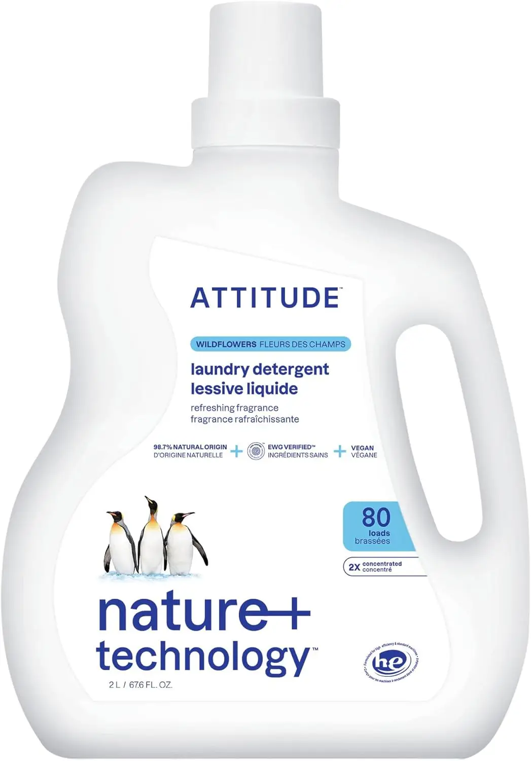 

EWG Verified Liquid Laundry Detergent, Plant-Based & Vegan, HE Compatible, Wildflowers Scent, 80 Loads