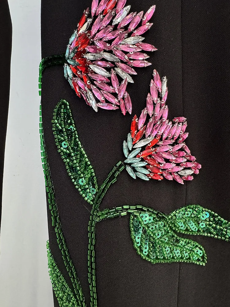 TOP QUALITY Newest Fashion 2025 Designer Party Vestido Women's Flowers Diamonds Beaded Slit Sleeve Long Maxi Dress