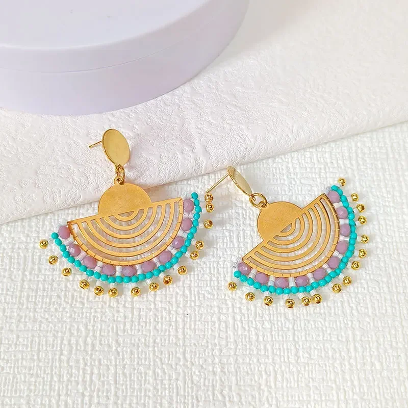 

2025 Handmade Bead Earring Sector Originality Hand Knitting Hollow Out Bohemia Graph Crystal Beaded Earrings For Women