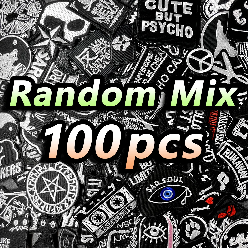 random-mix-100-pieces-patches-embroidery-applique-ironing-clothing-decorative-mend-decoration-apparel-sewing-supplies-black