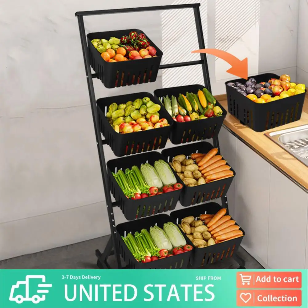 

4-уровневая кухонная тележка для хранения с колесиками, стеллаж для овощей на колесиках для кладовой, ванной комнаты, прачечной