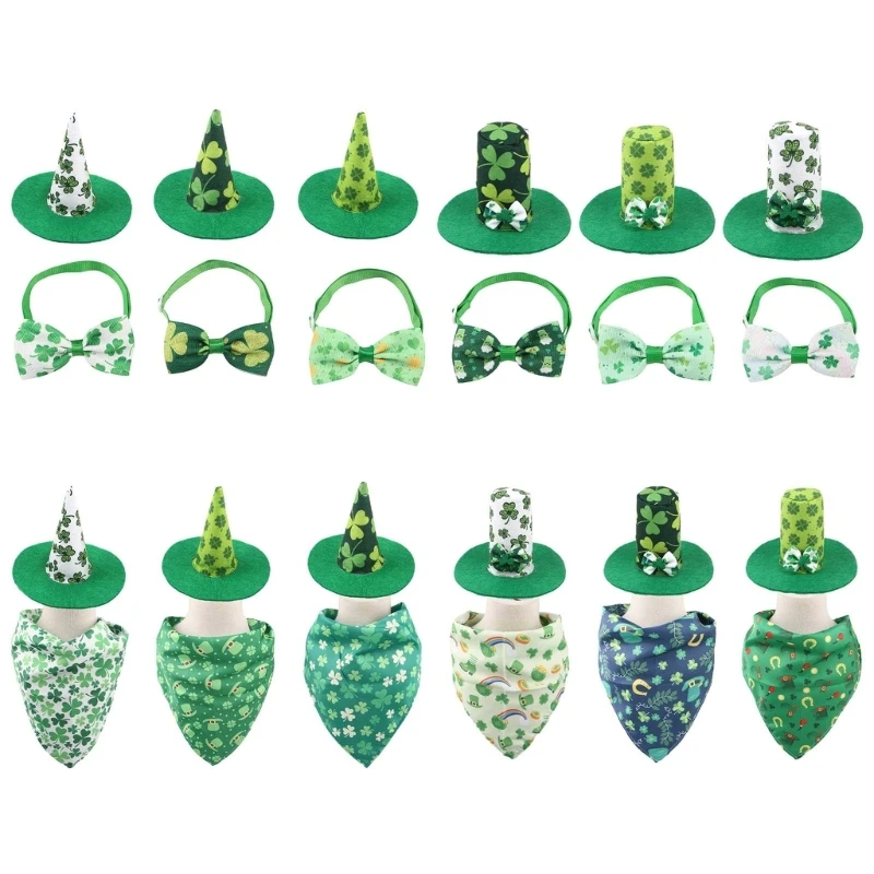 Dog Kerchief Top Hat Collar Shamrocks Holiday Holiday Collar Necklaces Cats Collar Pet Photo Bowtie