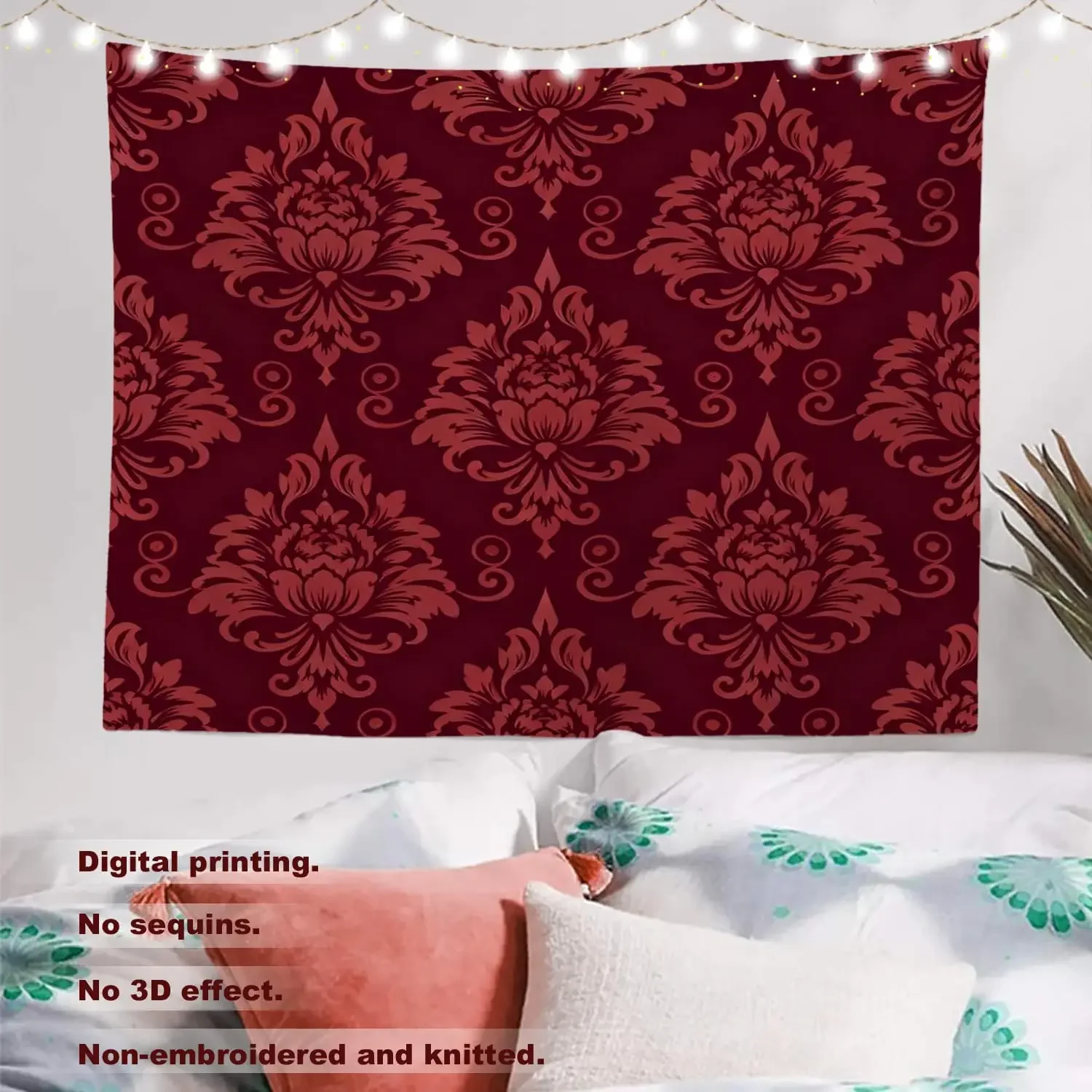 Floral Red Wine Tapestry,Vintage Victorian Damask Red Design Wall Art Hanging Tapestry Decoration for Bedroom Living Room Dorm