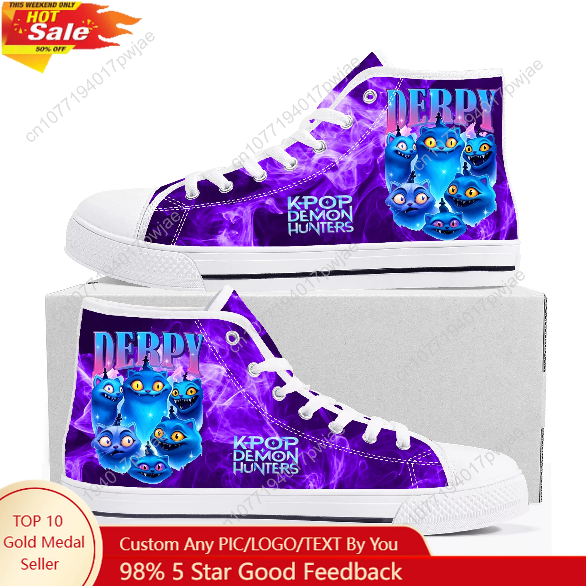 

KPop Demon Hunters Derpy Tiger High Top High Quality Sneakers Mens Womens Canvas Sneaker Ghana Hiking Fashion Casual Shoes