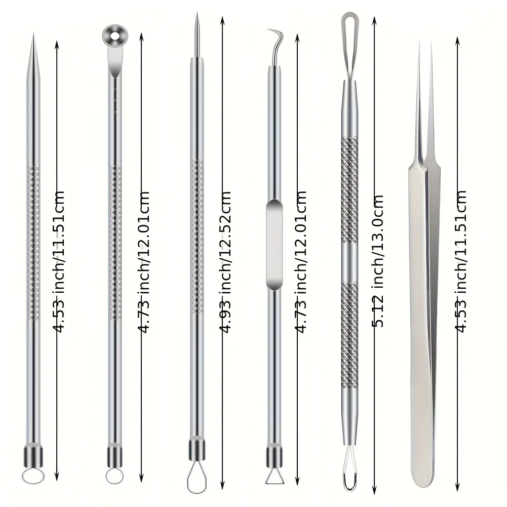 ชุดเครื่องมือถอดหนีบสิวหัวดำบนใบหน้าทำจากสเตนเลสสตีล6ชิ้น/เซ็ตอุปกรณ์เข็มความงามแหนบกำจัดสิวหัวดำ