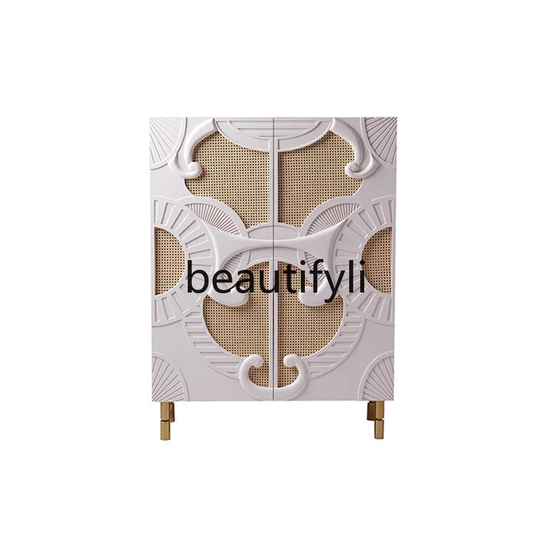 

Nordic light luxury carved wine cabinet dining side cabinet American modern simple creative locker