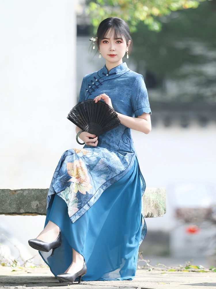 

Renewed Summer New Style Slimming Retro Fashion Chinese Dress Cotton 100% Short Sleeve Daily Wear 35+ Women