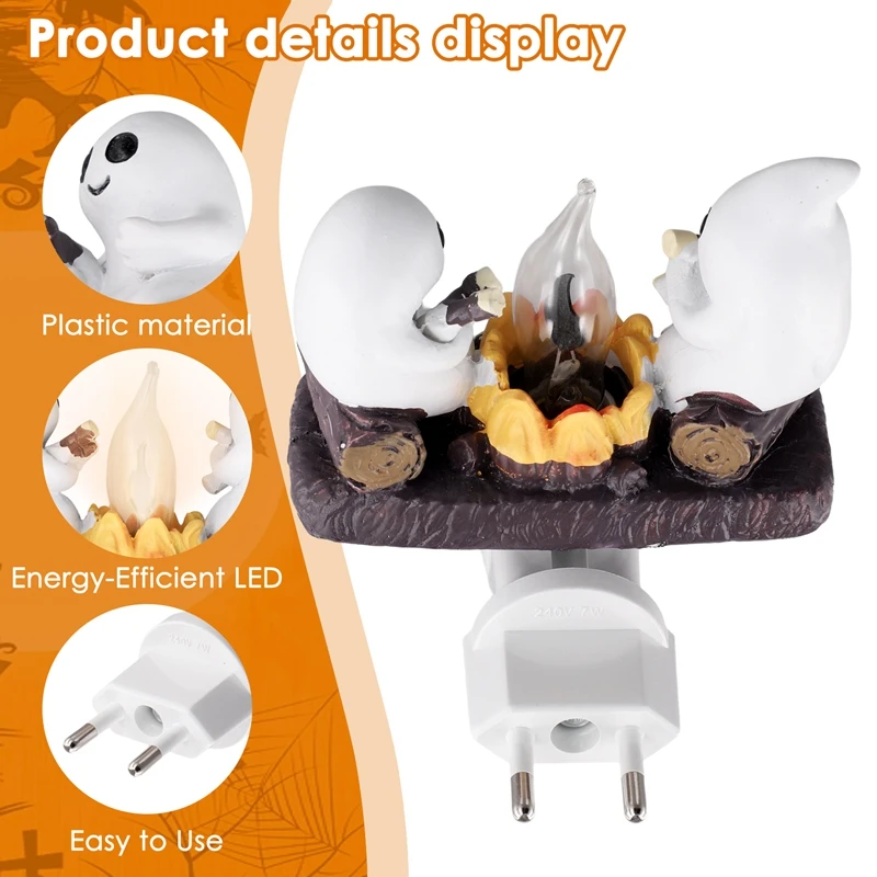 Ghost Campfire luce notturna tremolante 3D falò fantasma Nightlight fantasmi torrefazione falò S 'Mores Flicker Flame Light