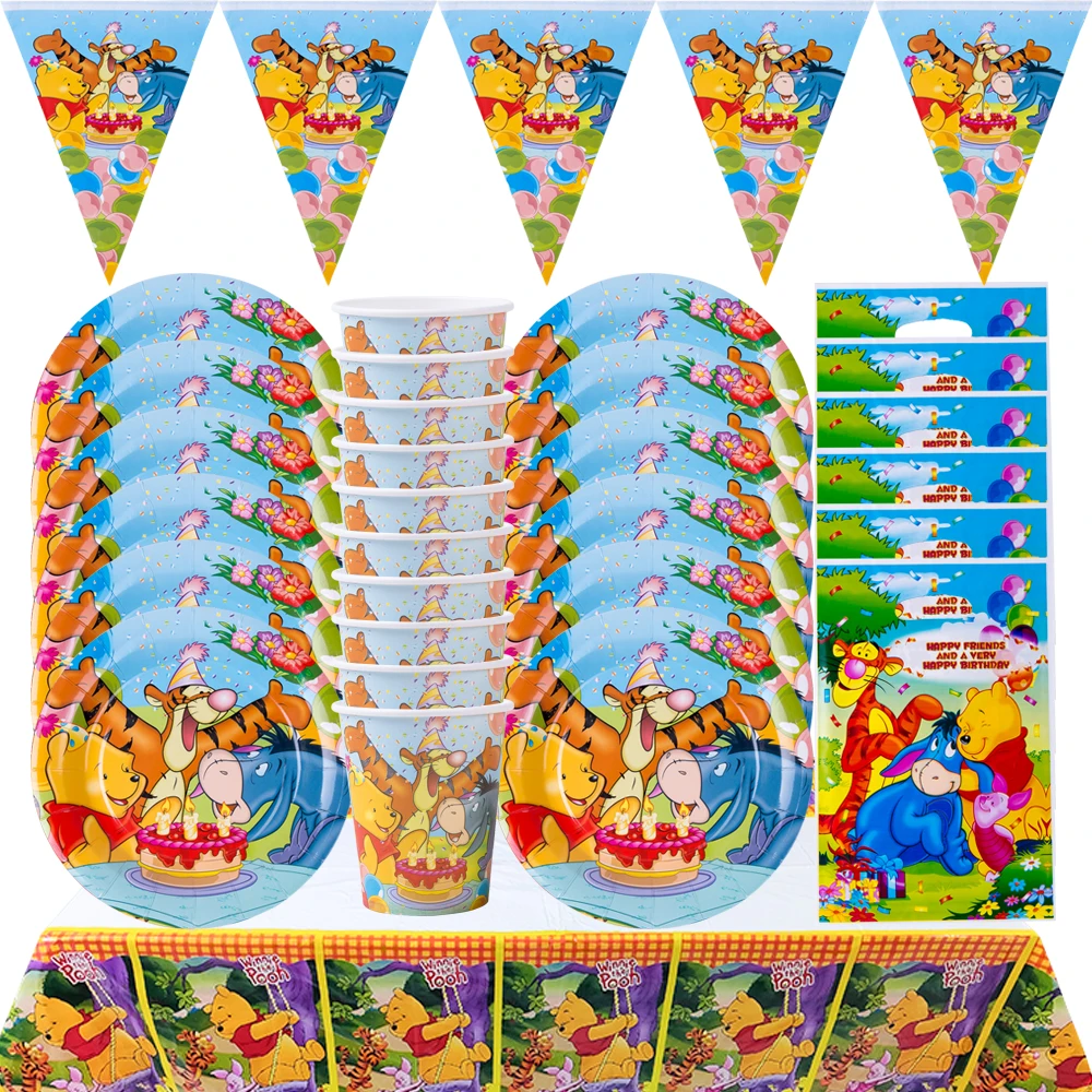 

Winnie the Pooh Party Supplies Disposable Cutlery Set for Children's Birthday Decoration Baby Shower Cake Top Party Bear Balloon