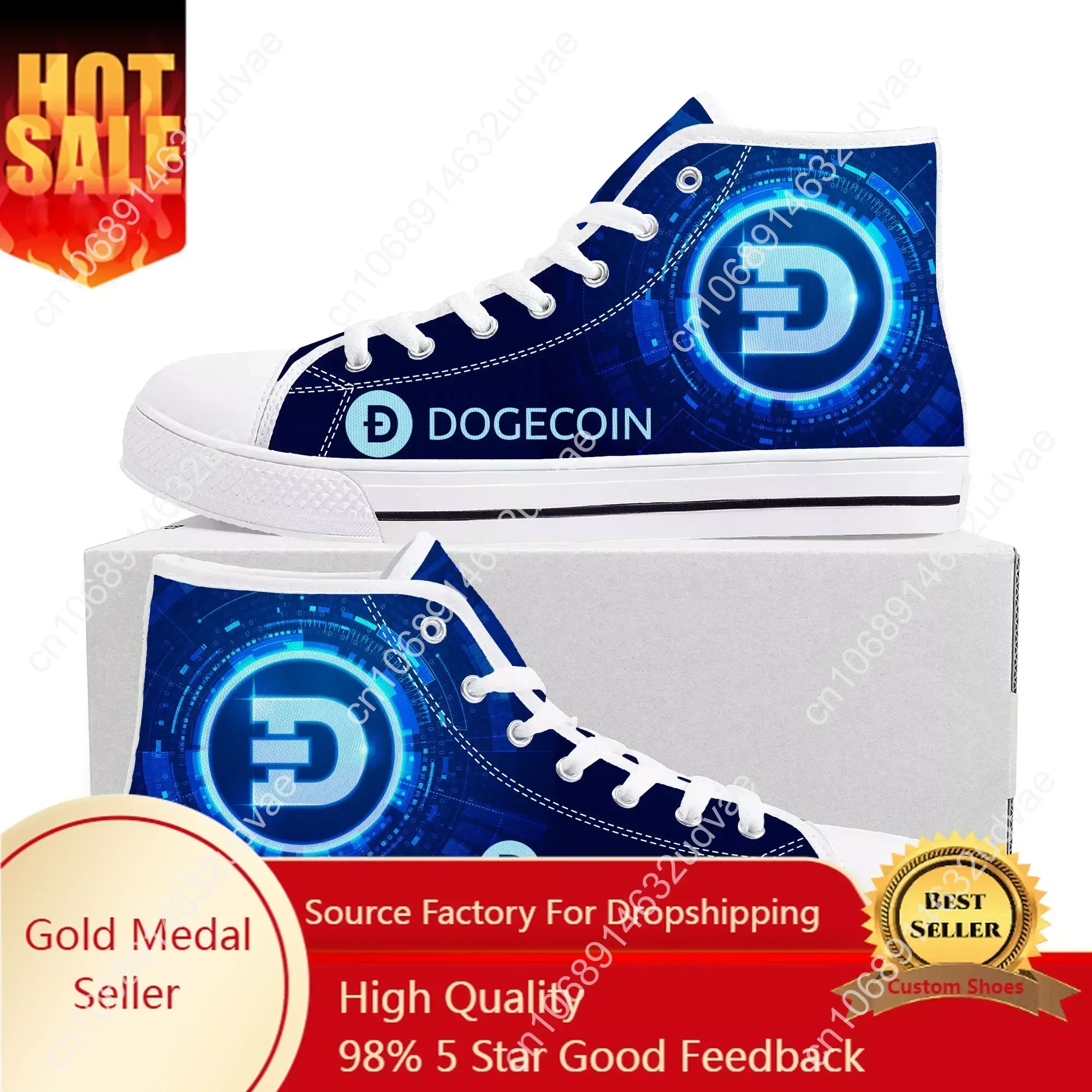 Dogecoin Crypto Currency Dog Coin High Top Quality Sneakers Mens Womens Canvas Sneaker Casual Couple Shoes Custom Shoe