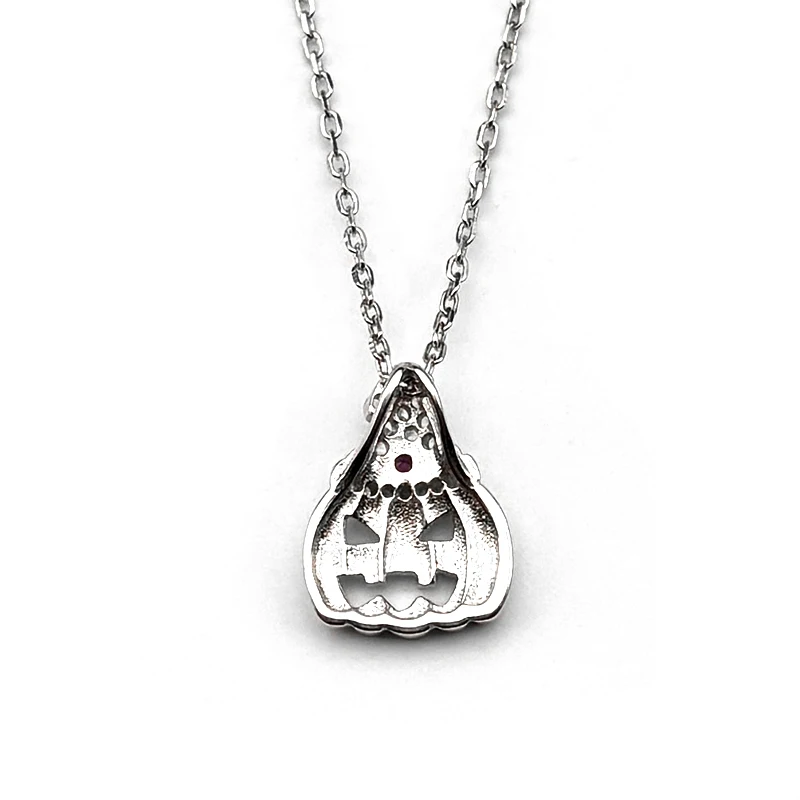 Luxury 925 Sterling Silver Zircon Pumpkin Lantern Witch Hat Pendant Necklace for Women Girl Fashion Party Chain Jewelry Gift