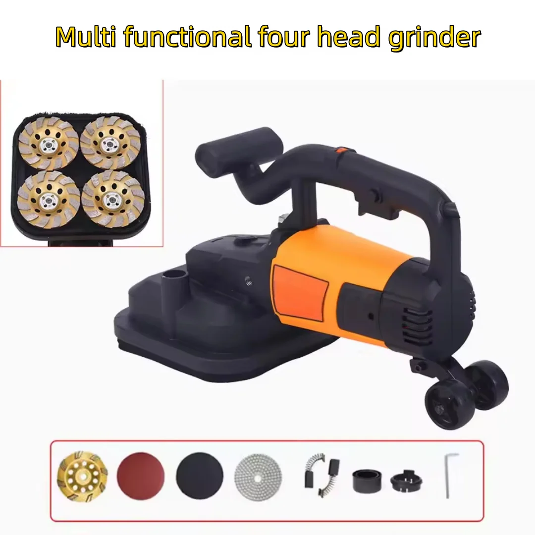 

Multifunctional Four Head Cement Wall Rough Grinder Dust-free Plasterer with Extension Rod Walls Concrete Floors Polish Tool