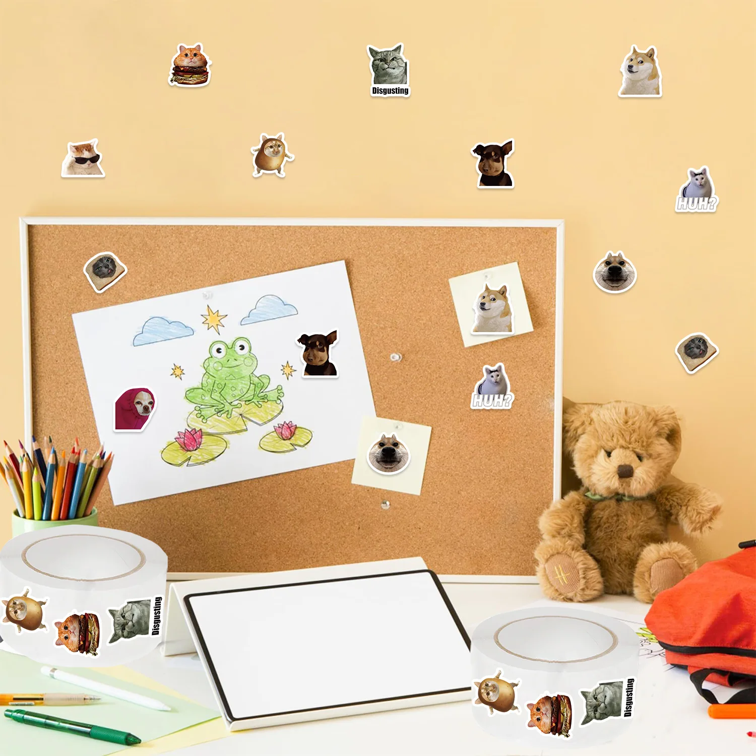 500 pz/rotolo Divertenti Gatti Cani MEME Cartoon Graffiti Adesivi FAI DA TE Telefono Chitarra Laptop Notebook Valigia Adesivo Impermeabile Giocattolo Per Bambini