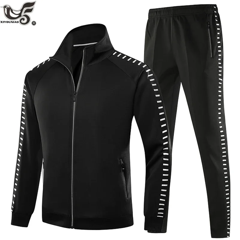 Winter Basketball Tracksuit Men Fashion Reflective Strip Hoodies+Pant Set Outdoor Gym Jogging SportSuit Running Sweatshirt Suits