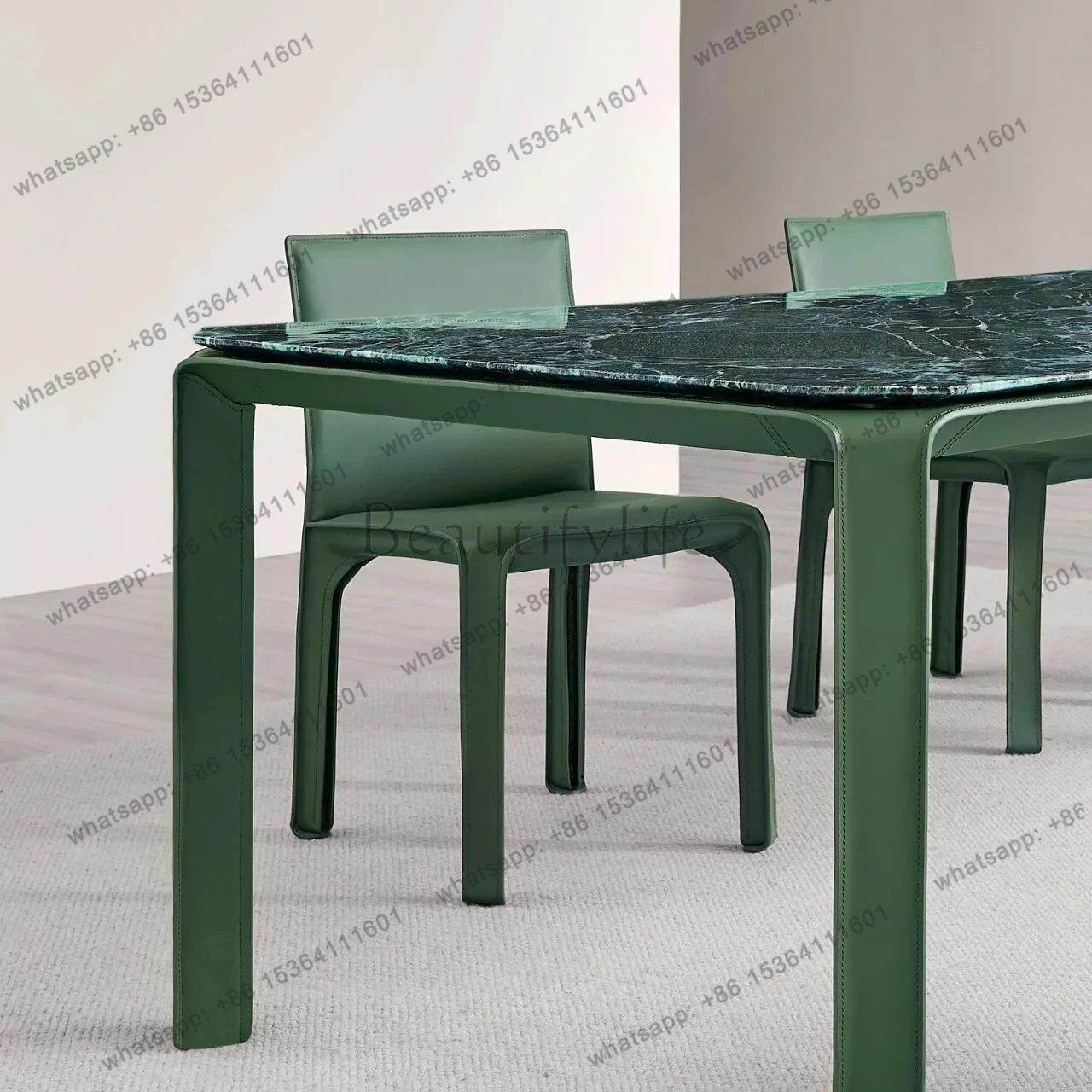 

Nordic high-end home leather design marble dining table high-end villa large flat dining table