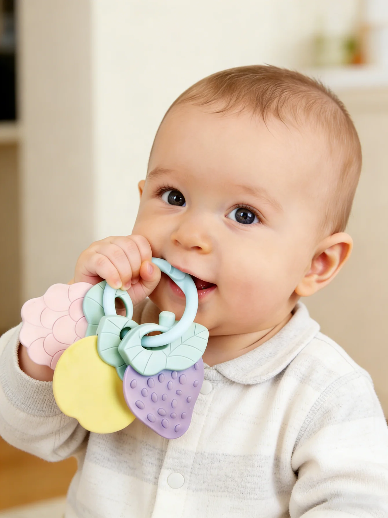 Mordedor de borracha macia para bebês, chocalho de borracha macia para recém-nascidos, mordedor de silicone de qualidade alimentar, brinquedo de cama para treinamento infantil