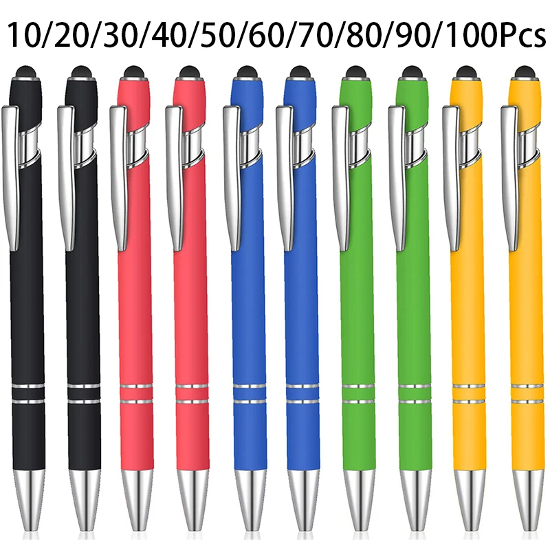 10-100Pcs Colorful Soft Pens Ballpoint Pen Metal Ball Pen with Stylus for Business