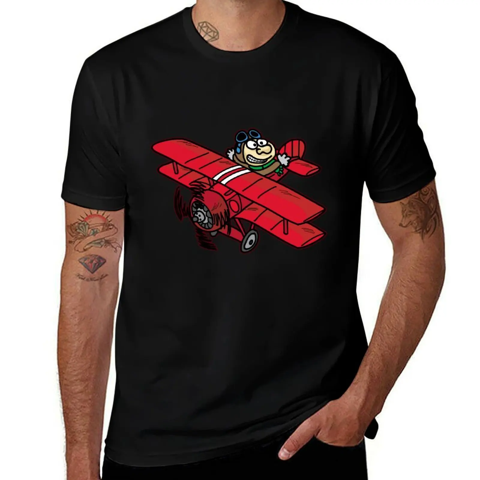 

RED BARON AIR PILOT biplane airplane cartoon T-Shirt Summer Holiday Casual Tee