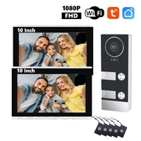 10 Inch Wifi Video Intercom Tuya Smart Video Door Phone 2 Touch Monitors HD 1080P Wireless Doorbell Camera for 2,3,4 Apartments