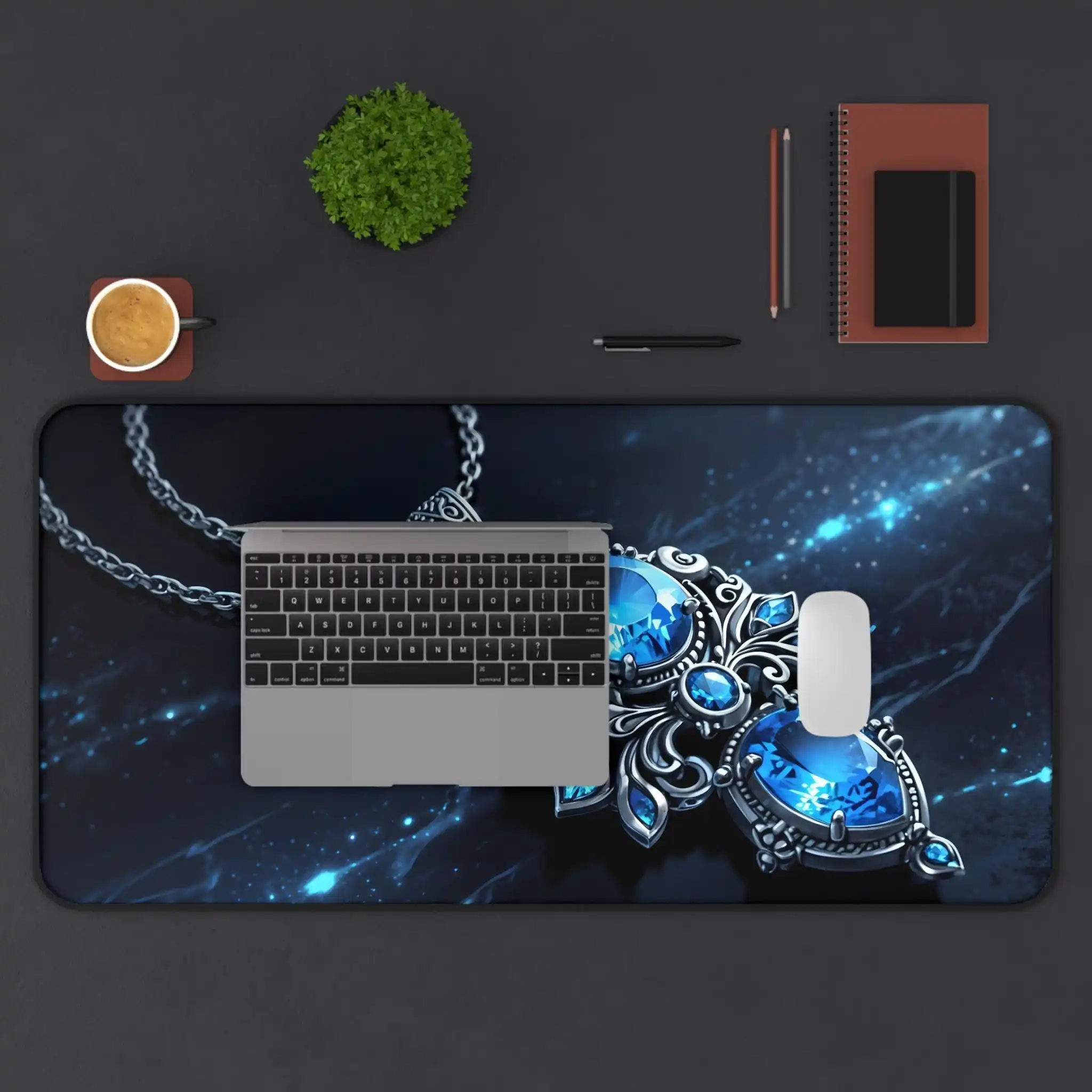 Elegant Universe Gemstone Theme Decorative Table Mat, Gem Gamer Desktop Decoration Lovers Gift, Non-Slip Waterproof Mouse Pad