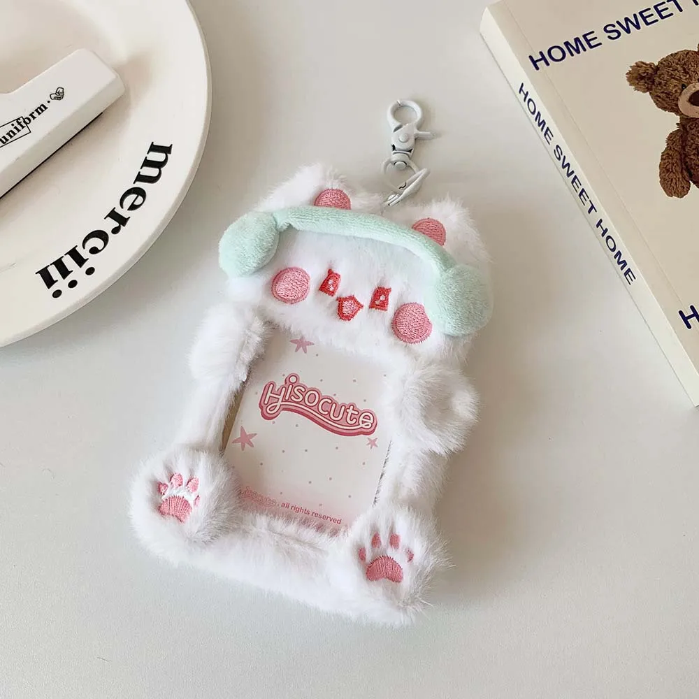 Animals Cartoon Photocard Holder Capybara Bear Devil Cat Capybara Keychain Ins Stuffed Dolls Sleeve Plush Hollow Photo Frame