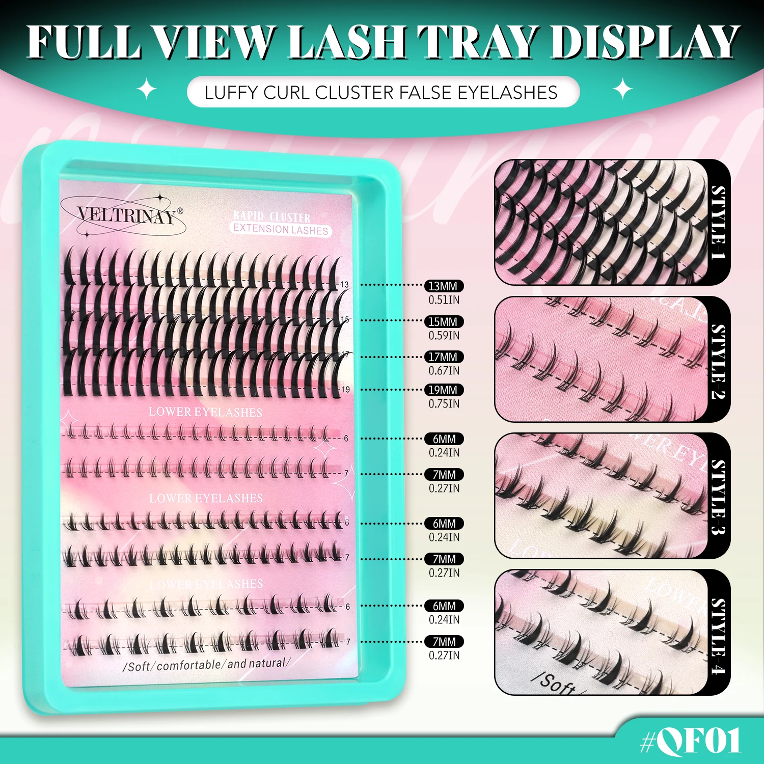 VELTRINAY 4-in-1 Botoom Lashes 1 Stil Spiky + 3 Stile Untere Wimpern Gemischtes Paket Natürlicher Look Wimpernbüschel Transparentes Band für Anfänger – Detail 1