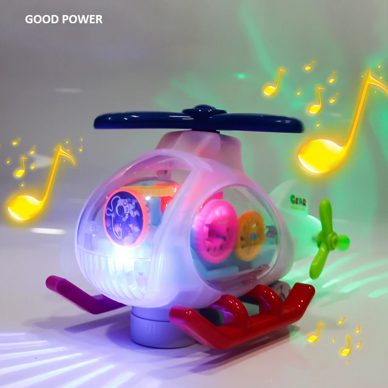 

Toy Helicopter Aircraft Model Light Gear Transparent 360 ​​Degrees Rotate Sound Music Electric Airplane Gift Simulation Toy Boys