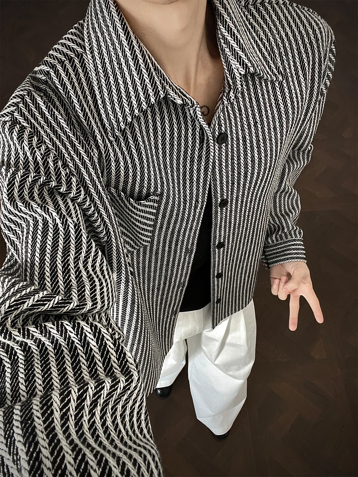 

Retro Striped Long Sve Men's irt Spring 2026 Trendy Brand Premium Loose Fit Cardigan Outerwear Large Size Casual irt