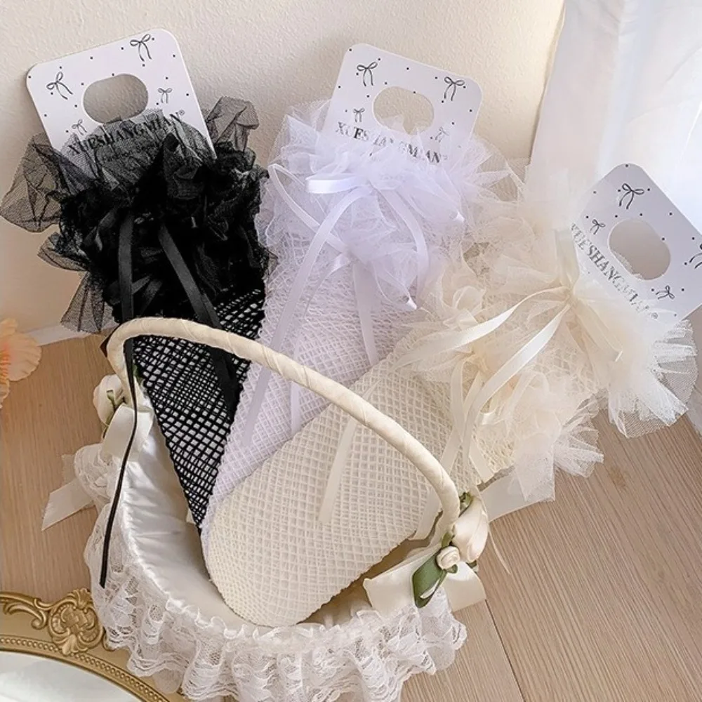 

New Hollow Out Leg Covers Lolita Mesh Middle Tube Socks Breathable Bow Lace Pile Sock Stage Performance