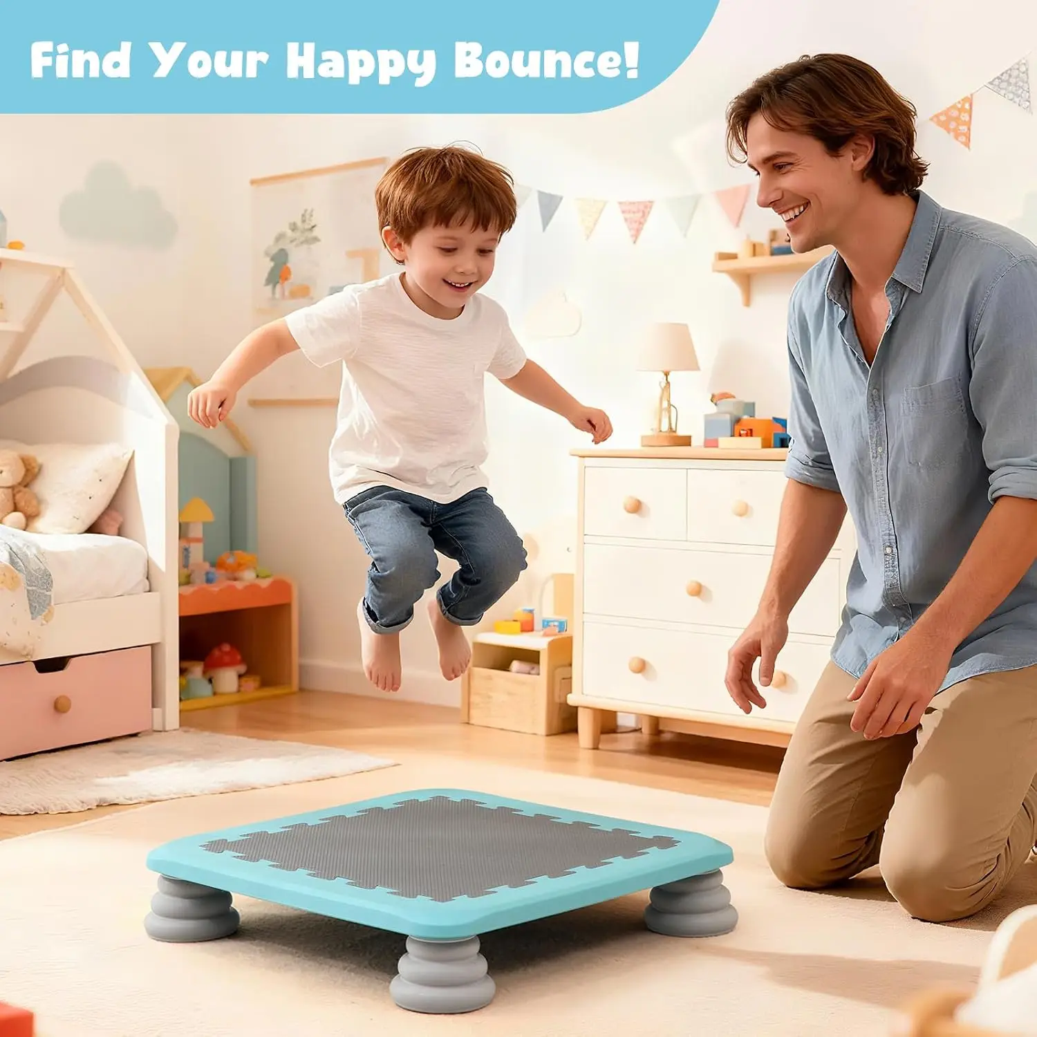 Mini Trampoline for Kids, Indoor Rebounder Non-Slip Base, Sensory Trampoline for Autism Kids, Bounce Board for Sensory Integrati