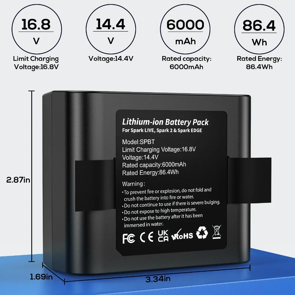 6000mAh 14.4V Battery Compatible with Positive Grid Spark LIVE/Spark 2/Spark Edge - Replacement Li-ion Speaker Battery Pack