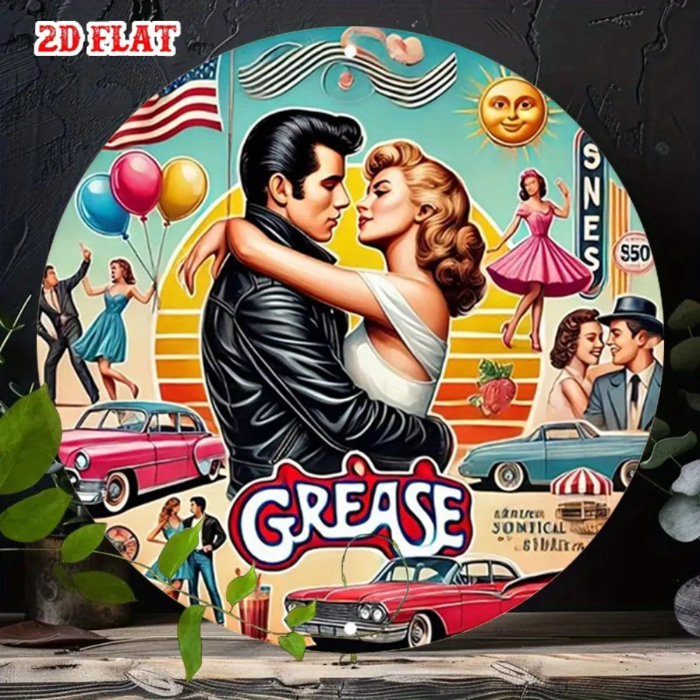 1 Piece 2D Flat Lubricated Round Aluminum Sign (1950s) - Retro Cultural Metal Tin Sign, Music & Movie Theme, Stylish Wall Decor