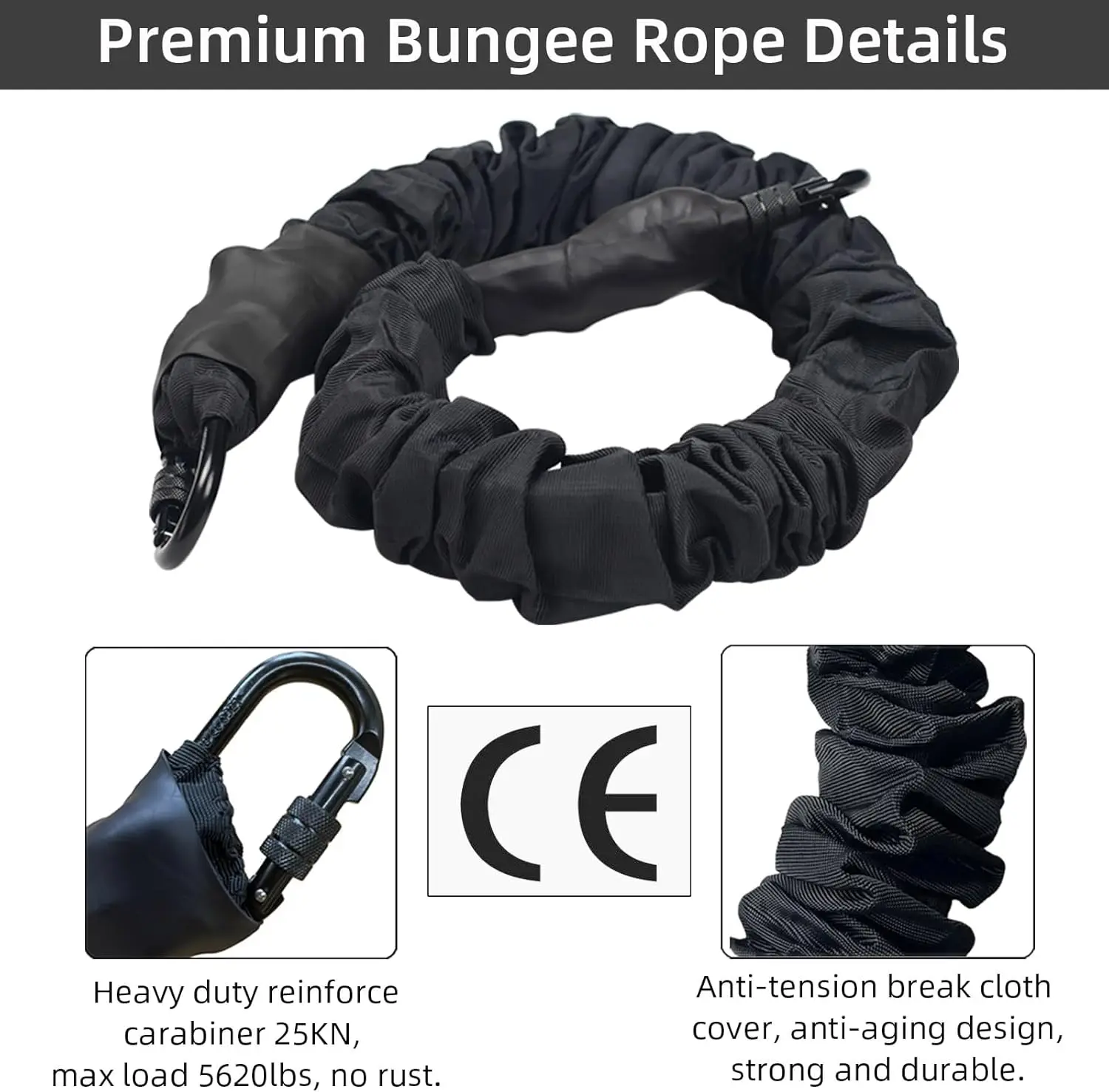 Bungee Fitness Set, 4D Black, Heavy Duty, Anti-Gravity Dance Cord, Dance Home and Gym, Boosts Agility Speed and Balance