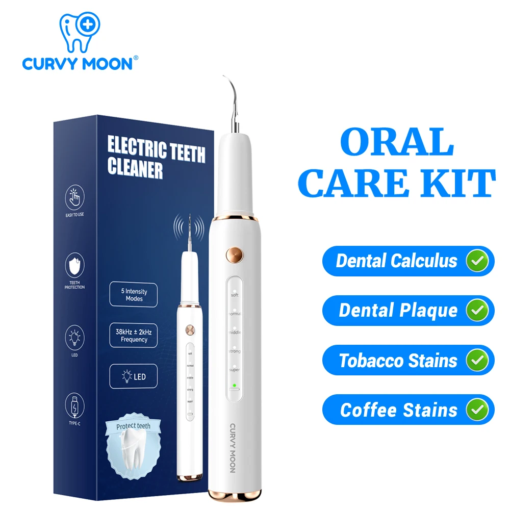 CURVY MOON T4 Portable Ultrasonic Electric Toothbrush Professional Plaque Calculus Removal Tooth Stains Remover Cleaning Tools