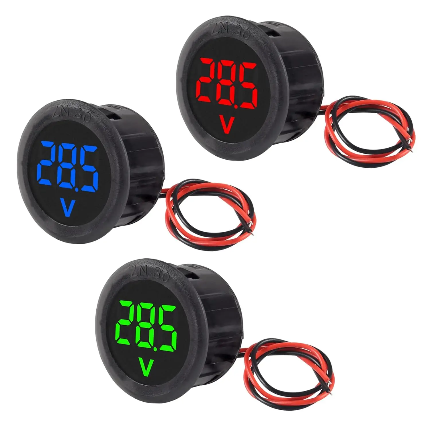 2pcs DC 4-100V LED Digital Display Round Two-Wire Voltmeter Car Voltage Current Meter Volt Detector Tester Pane